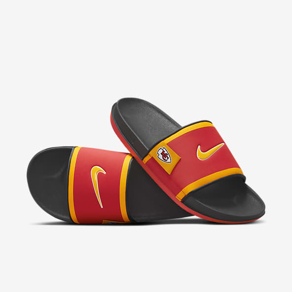 Red and gold nike slippers outlet